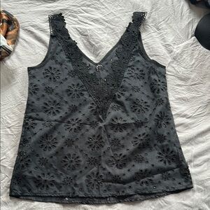 NEW SHEIN Black Lace Graphic Camisole Top